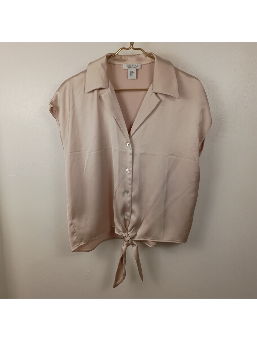 Rachel Zoe Satin Tie-Front Blouse M Champagne Blush Pink Dressy Career